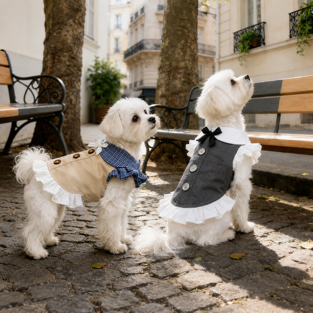 Elegant Sailor Dog Dress – Vintage Preppy Ruffle Dress for Small Dogs | HoppePet