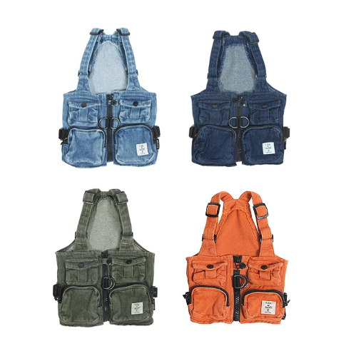 Denim Dog Harness Vest – Adventure Utility Jacket with D-Ring | HoppePet
