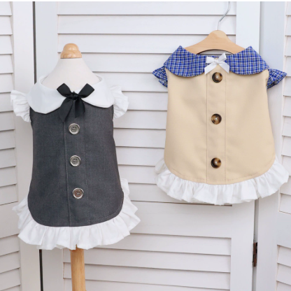 Elegant Sailor Dog Dress – Vintage Preppy Ruffle Dress for Small Dogs | HoppePet