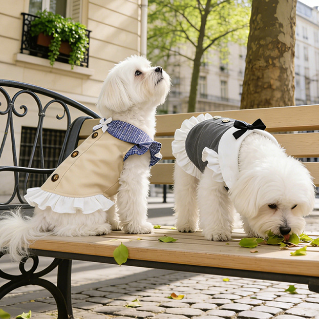 Elegant Sailor Dog Dress – Vintage Preppy Ruffle Dress for Small Dogs | HoppePet