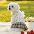 Floral Cottagecore Dog Dress with Plaid Skirt – Vintage Two-Piece Set for Small Dogs | HoppePet