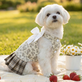 Floral Cottagecore Dog Dress with Plaid Skirt – Vintage Two-Piece Set for Small Dogs | HoppePet