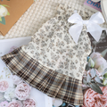 Floral Cottagecore Dog Dress with Plaid Skirt – Vintage Two-Piece Set for Small Dogs | HoppePet