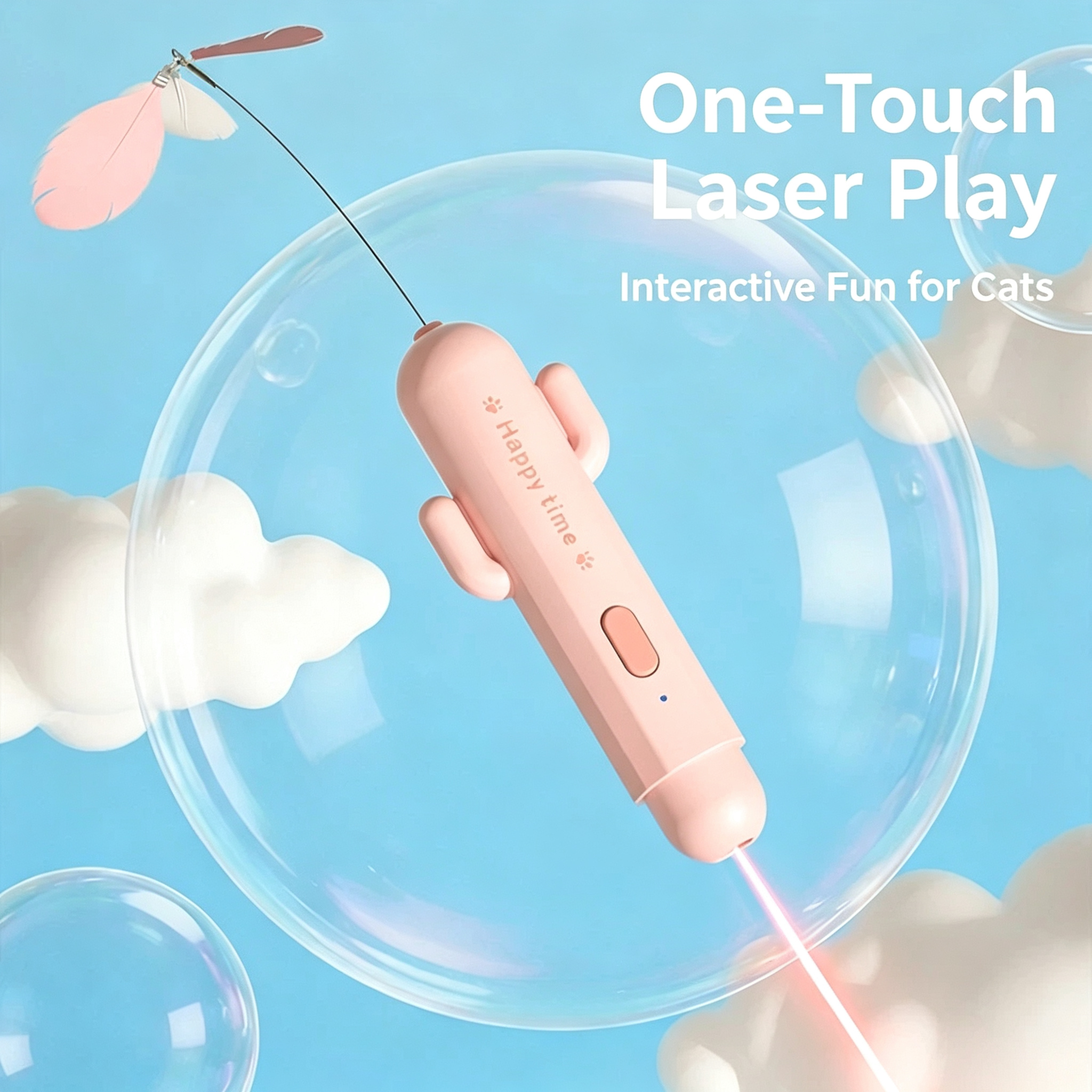 3‑in‑1 Automatic Cactus Cat Toy, Rechargeable Interactive Feather Butterfly Wand with Laser Pointer for Indoor Cats