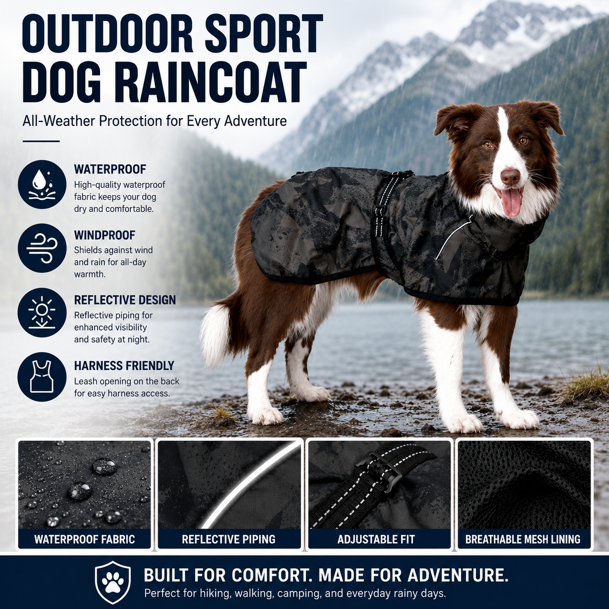 Waterproof Dog Raincoat – Camo Sport Rain Jacket with Reflective Trim | HoppePet
