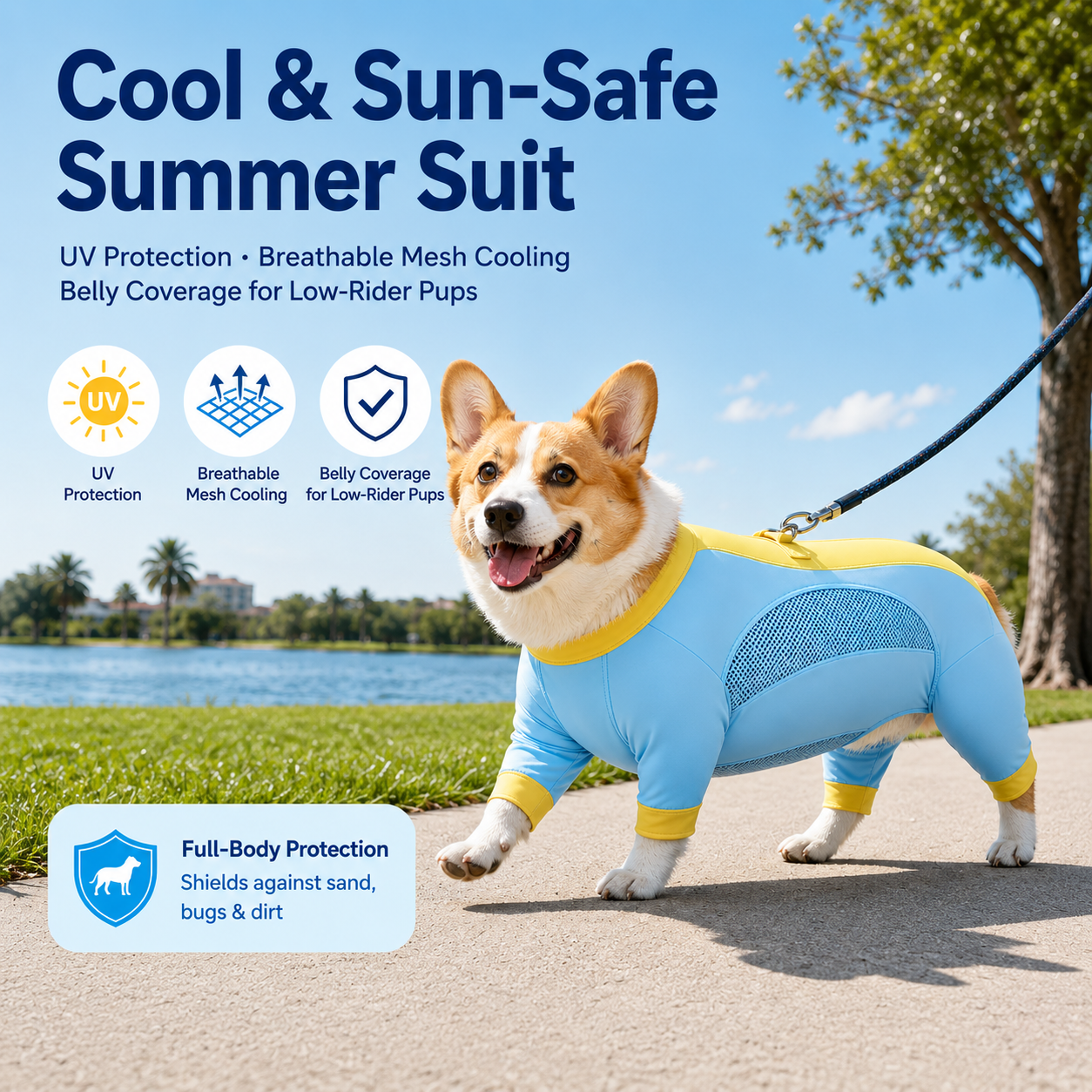 UV Protection Dog Sun Suit – Full-Body Breathable Mesh Jumpsuit with Bug & Sand Protection | HoppePet