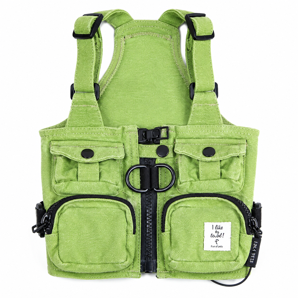 Denim Dog Harness Vest – Adventure Utility Jacket with D-Ring | HoppePet