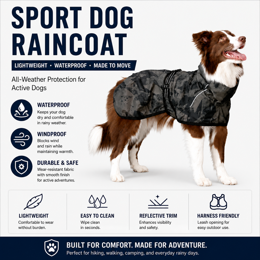 Waterproof Dog Raincoat – Camo Sport Rain Jacket with Reflective Trim | HoppePet