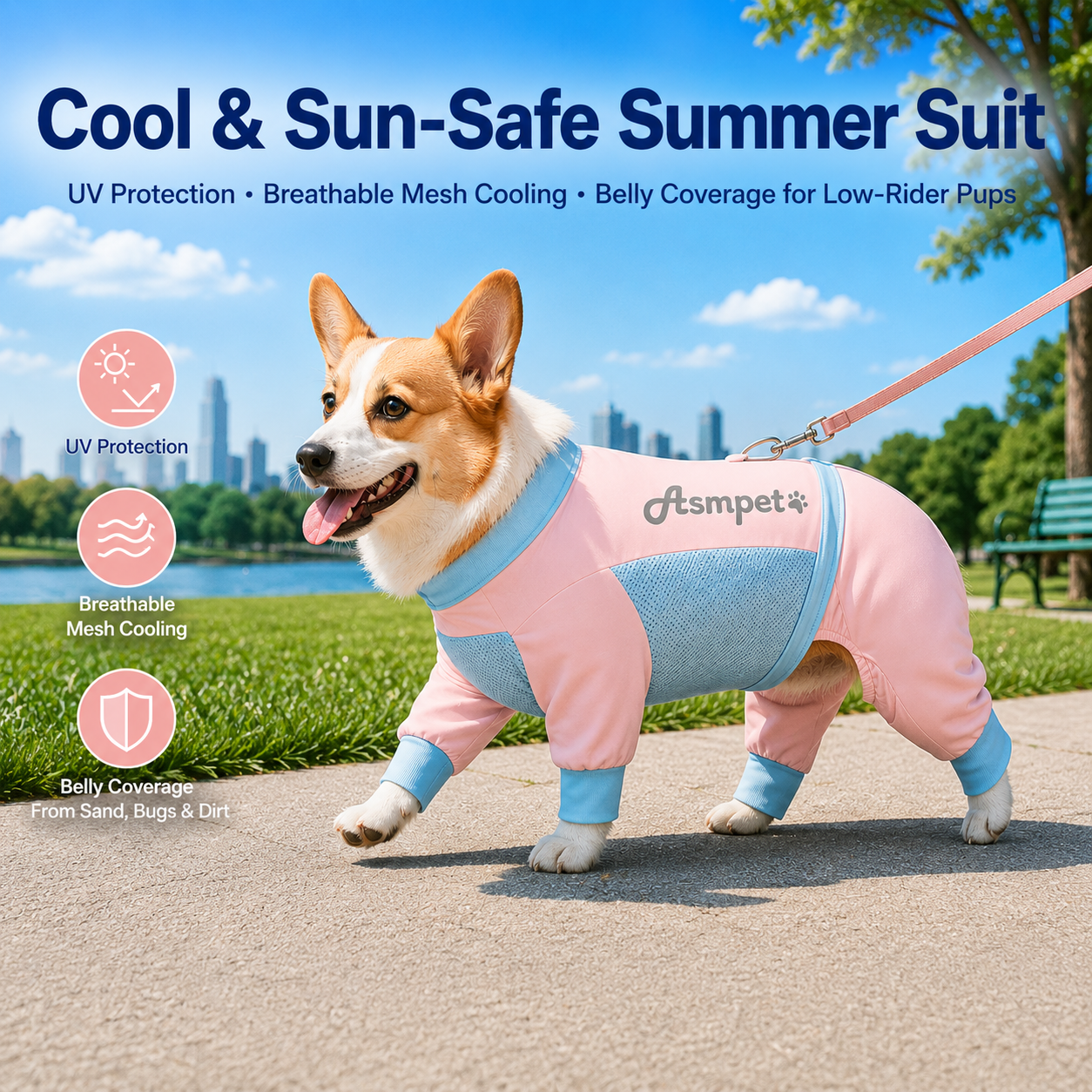 UV Protection Dog Sun Suit – Full-Body Breathable Mesh Jumpsuit with Bug & Sand Protection | HoppePet