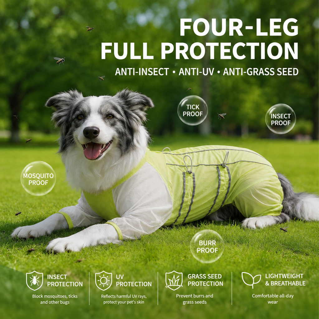 UPF 50+ Dog Sun Protection Suit – Full-Body UV & Bug Barrier Jumpsuit for Medium & Large Dogs | HoppePet