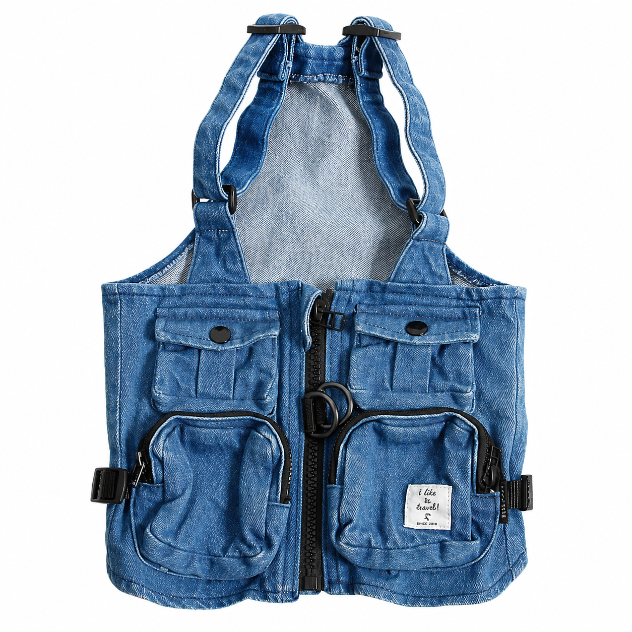 Denim Dog Harness Vest – Adventure Utility Jacket with D-Ring | HoppePet