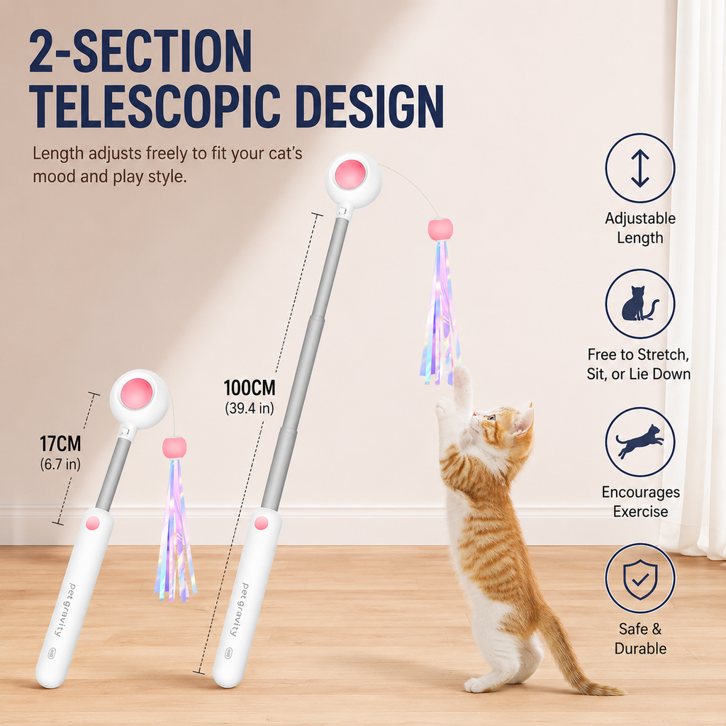 Rechargeable Interactive Laser Cat Toy with Telescopic Wand & Replaceable Teaser Attachments