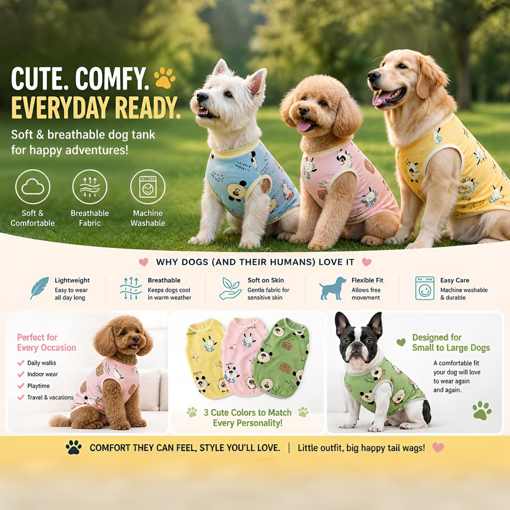 Lightweight Summer Dog Tank Vest – Breathable Sleeveless Shirt | HoppePet
