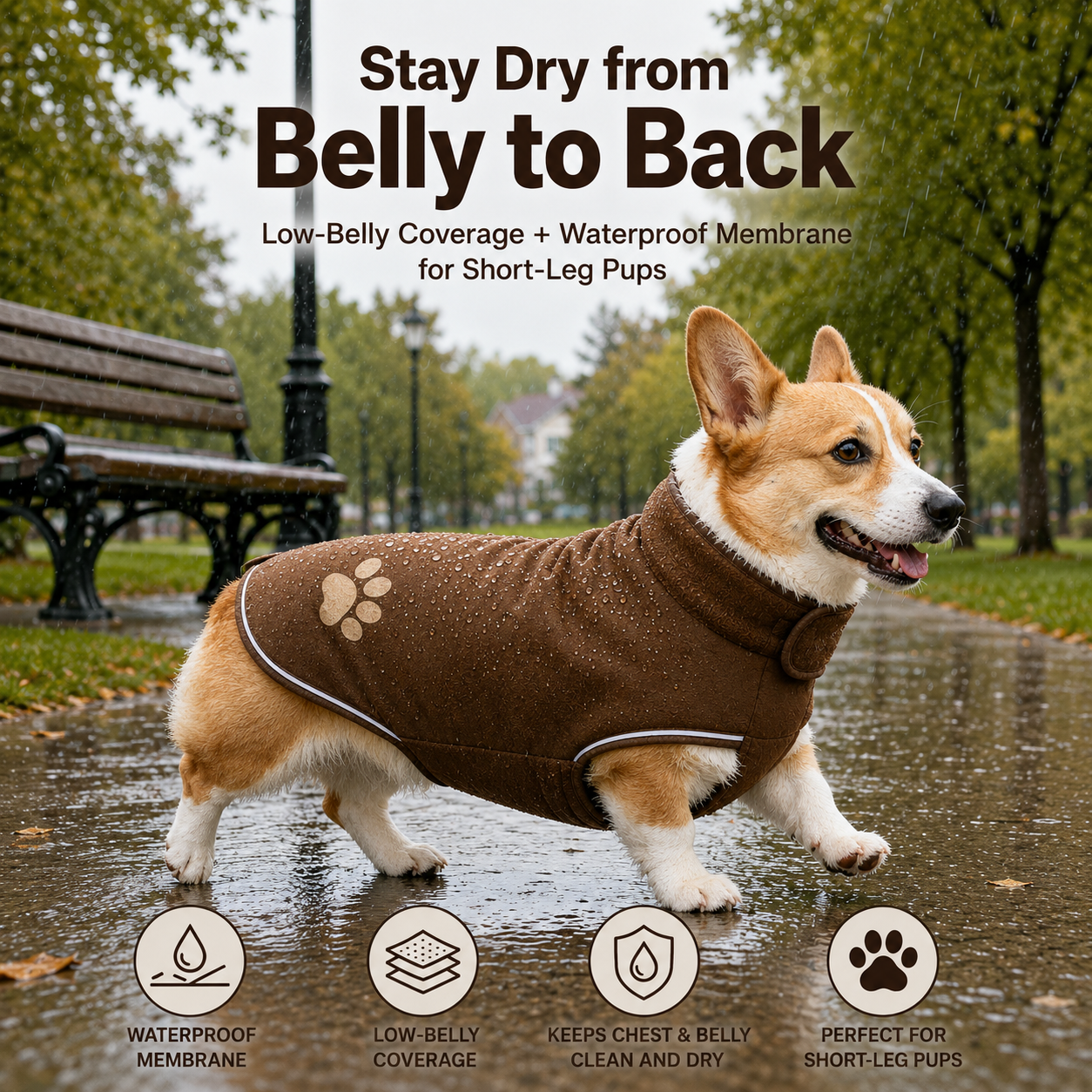 Waterproof Fleece Dog Coat with Belly Coverage – For Dachshunds & Corgis | HoppePet