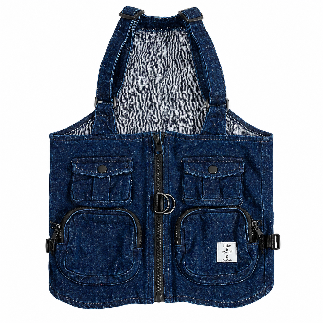 Denim Dog Harness Vest – Adventure Utility Jacket with D-Ring | HoppePet